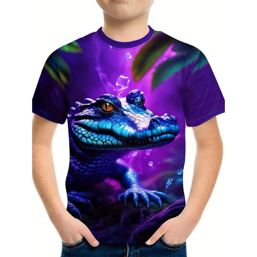Children's Dragon Graphic 3D Digital Printed Boys' Fashion and Comfortable Round Neck Short Sleeved T-shirt