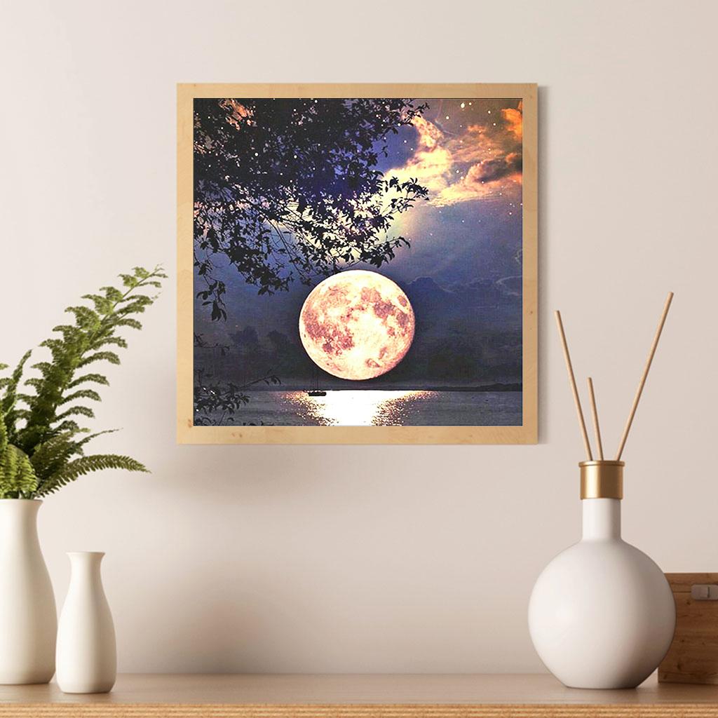 5D Diy круглая алмазная живопись пейзаж луна дерево вышивка крестиком украшение дома украшение стены подарок на праздник