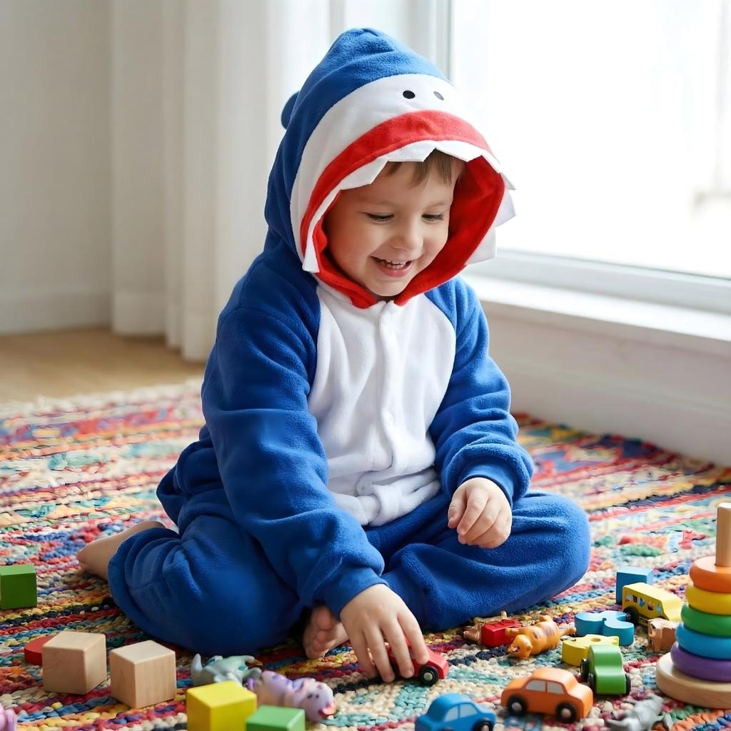 Piżama Onesie Kigurumi Kostium Przebranie Granatowy Rekin Dzieci 135-145Cm
