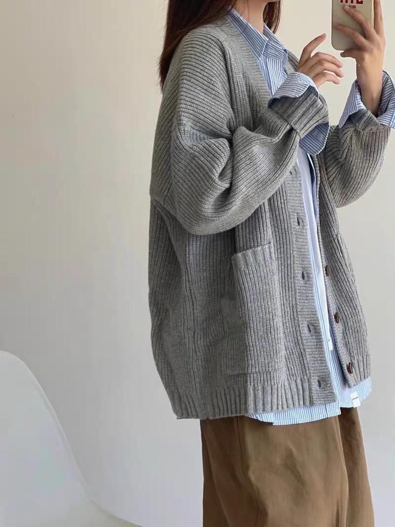 Korean Style Retro Knit Sweater Women's Loose Cardigan Coat
