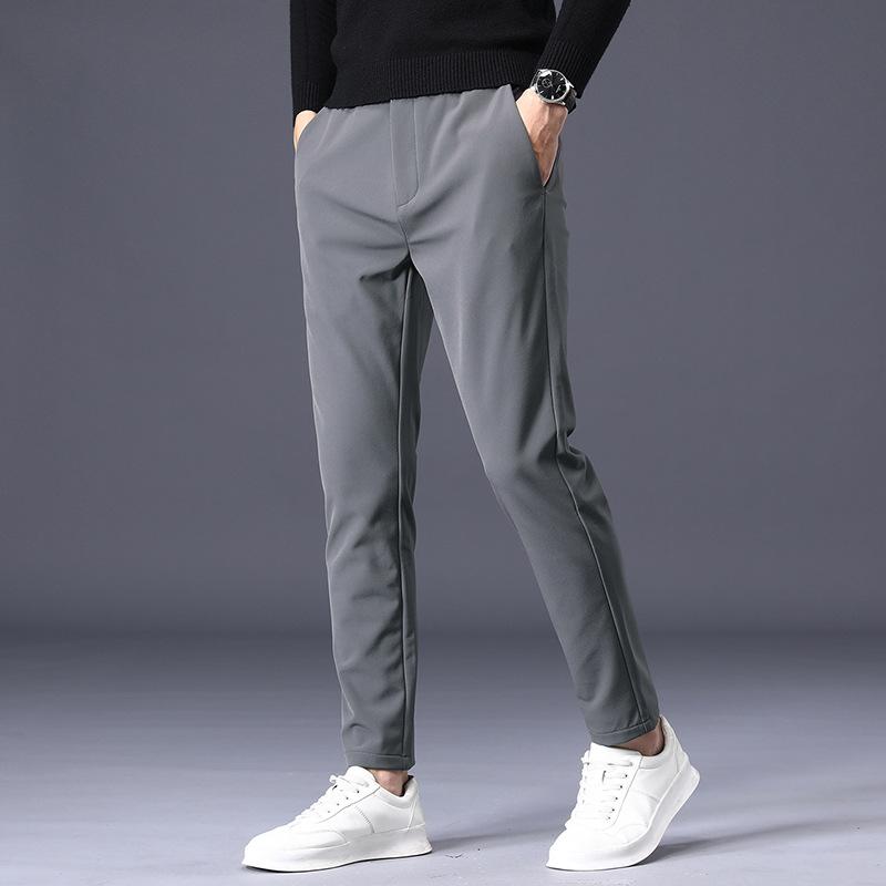 Autumn And Winter Thick Velvet/Regular Solid Color Casual Slim Straight Pants Simple Non Ironing Business Men'S Pants