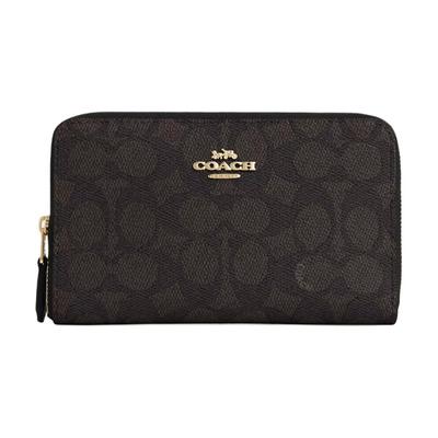 Кошелек на молнии Signature Canvas 17 с золотым логотипом для женщин, цвет грецкого ореха, черный CW781-IMXAQ