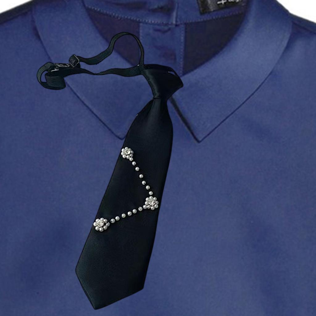 Uniform Black Ties for Senior High School Girl Uniform Pre-tied Preepy Look Adjustable Neck Ties with Crystal