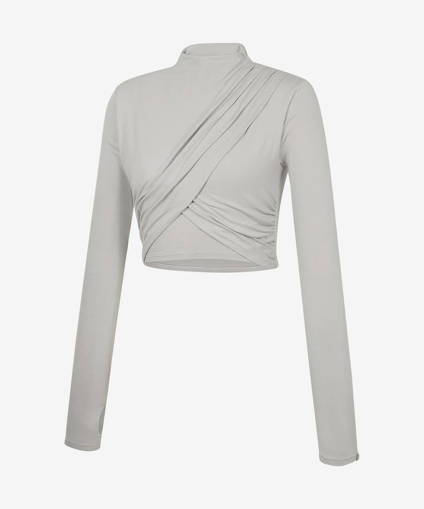 GRANDE LINE High Neck Shirred Cross Long Sleeve_8 Colors