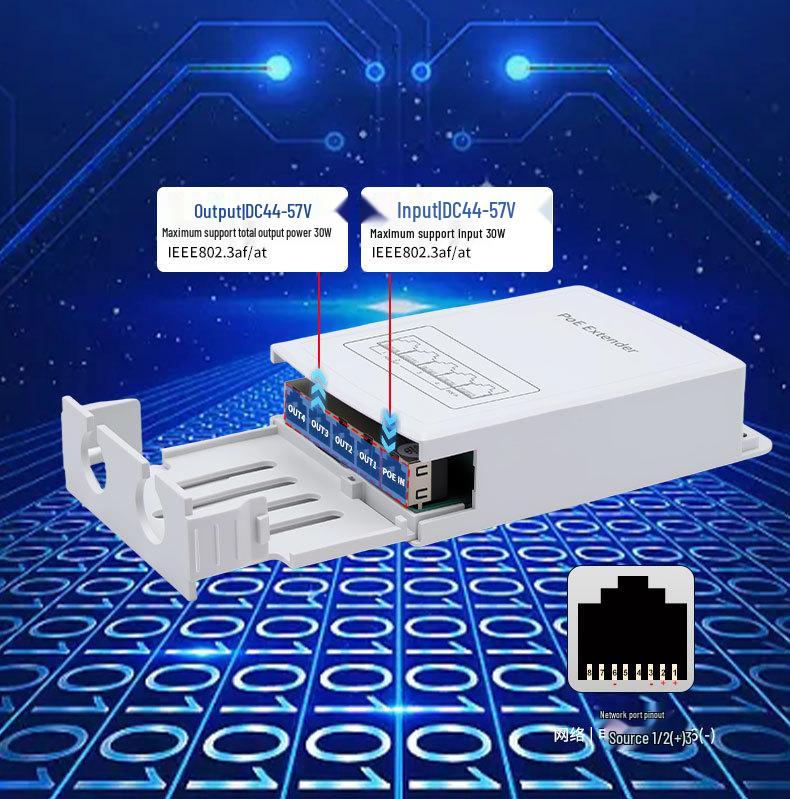 Стандартный водонепроницаемый PoE-ретранслятор 1-к-4 для камер и расширителей точек доступа.