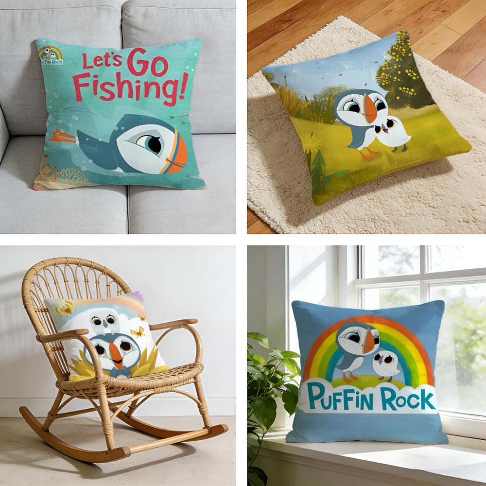 Kwaii Puffin Rock PPreschool Cushion Cover Short plush pillowcase for bed sofa carwashable