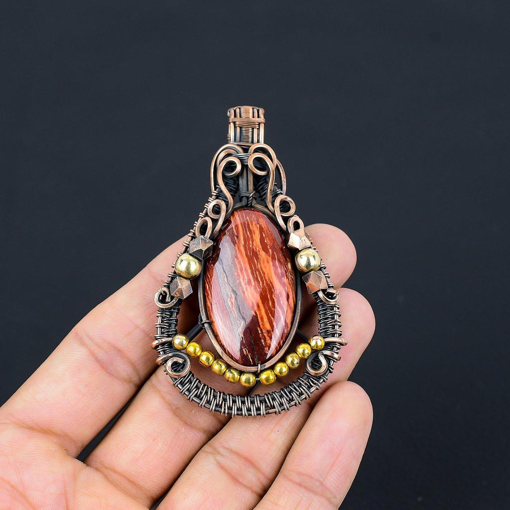 Red Snake Skin Pendant Gemstone Handmade Jewelry, 999 Copper Wire Wrapped Pendant, Gift For Wife Jewelry