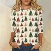 Рубашки с рукавом 3/4 для женщин Милые рождественские принты Графические футболки Блузки Повседневные Большие размеры Базовые топы Пуловеры