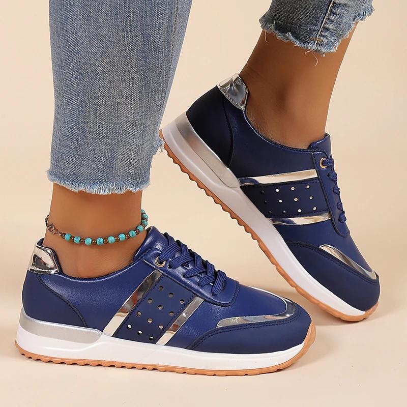 New  Women Lace-Up Running Shoes Sneakers Autumn Spring Woman Leather Patchwork Female Casual Shoes Women'S Vulcanized Shoes