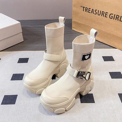 Мода 2024 года, новый бренд, женская обувь в стиле панк, туфли на платформе, рок-ботинки, минималистский стиль, эластичная ткань, толстая подошва, уличный снимок, рыцарь