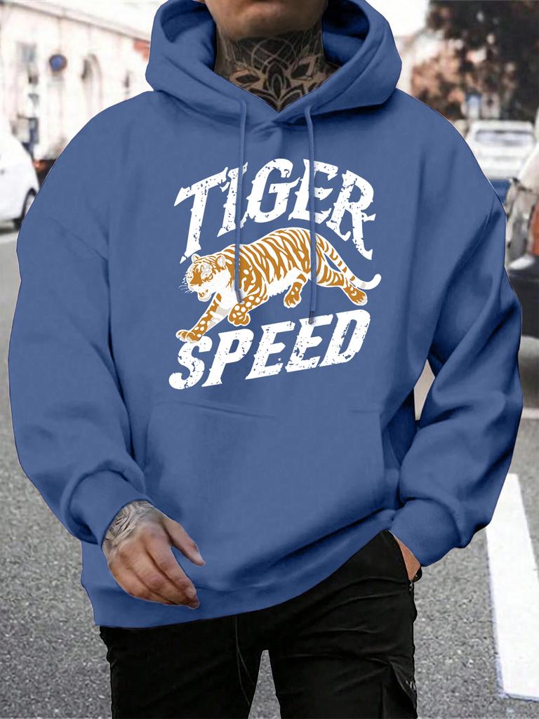Tiger Speed Creative Print Men Hoody Harajuku Loose Hoodies All-Match Pocket Man Pullovers Fleece Autumn Unisex Sportswear