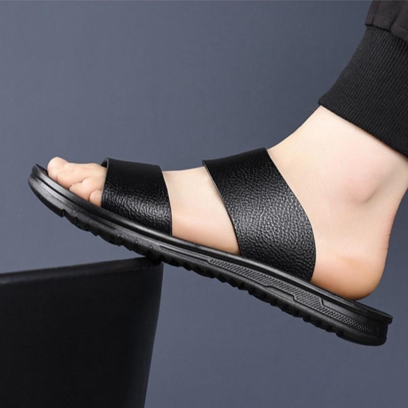 Luxury Cowhide Men's Slippers 2025Summer New Casual Slippers Outdoor Non Slip Flat Sandals Comfort Open Toe Beach Shoes for Men