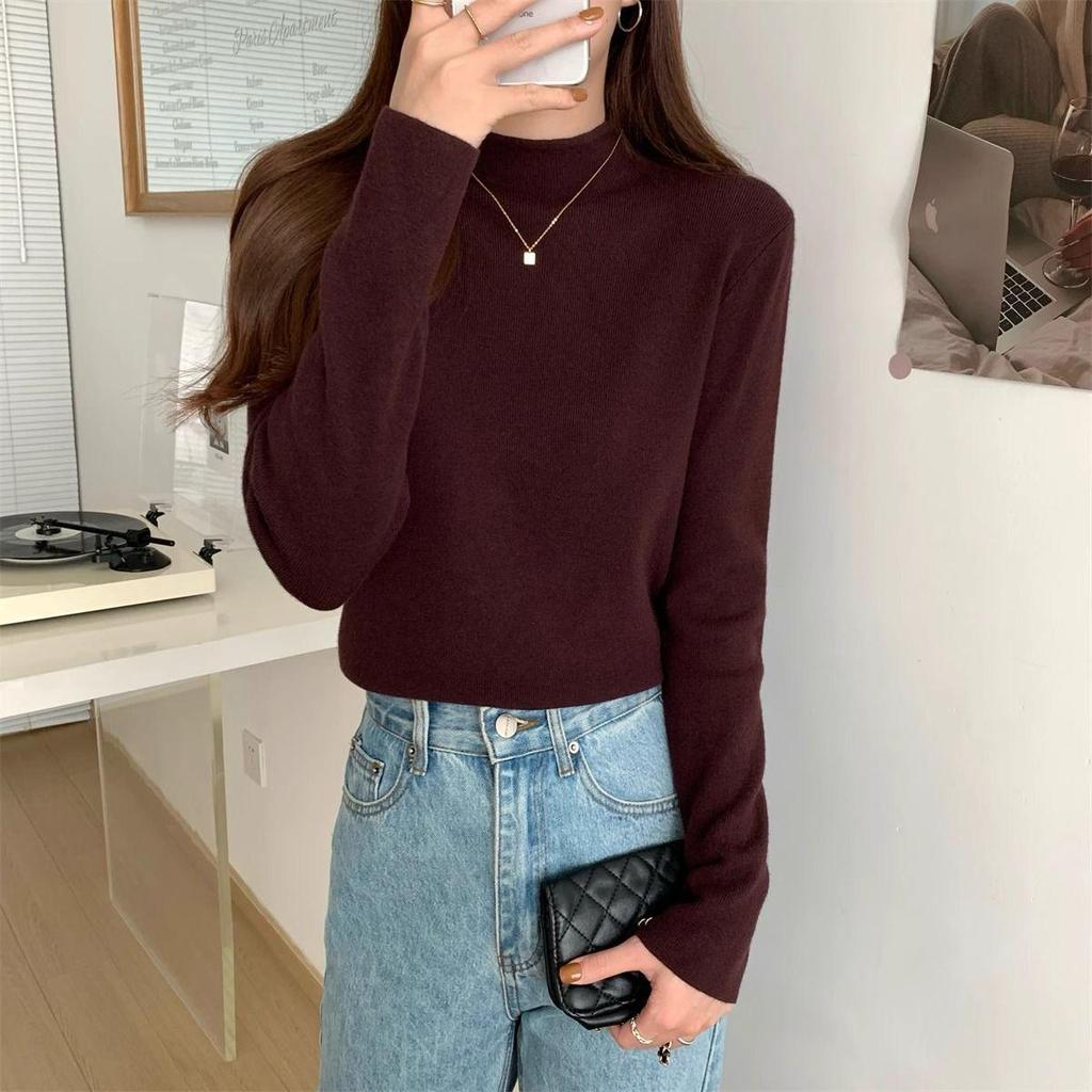 Супер девчачий корейский свитер с полувысоким воротом - Стильный, мягкий топ с длинным рукавом