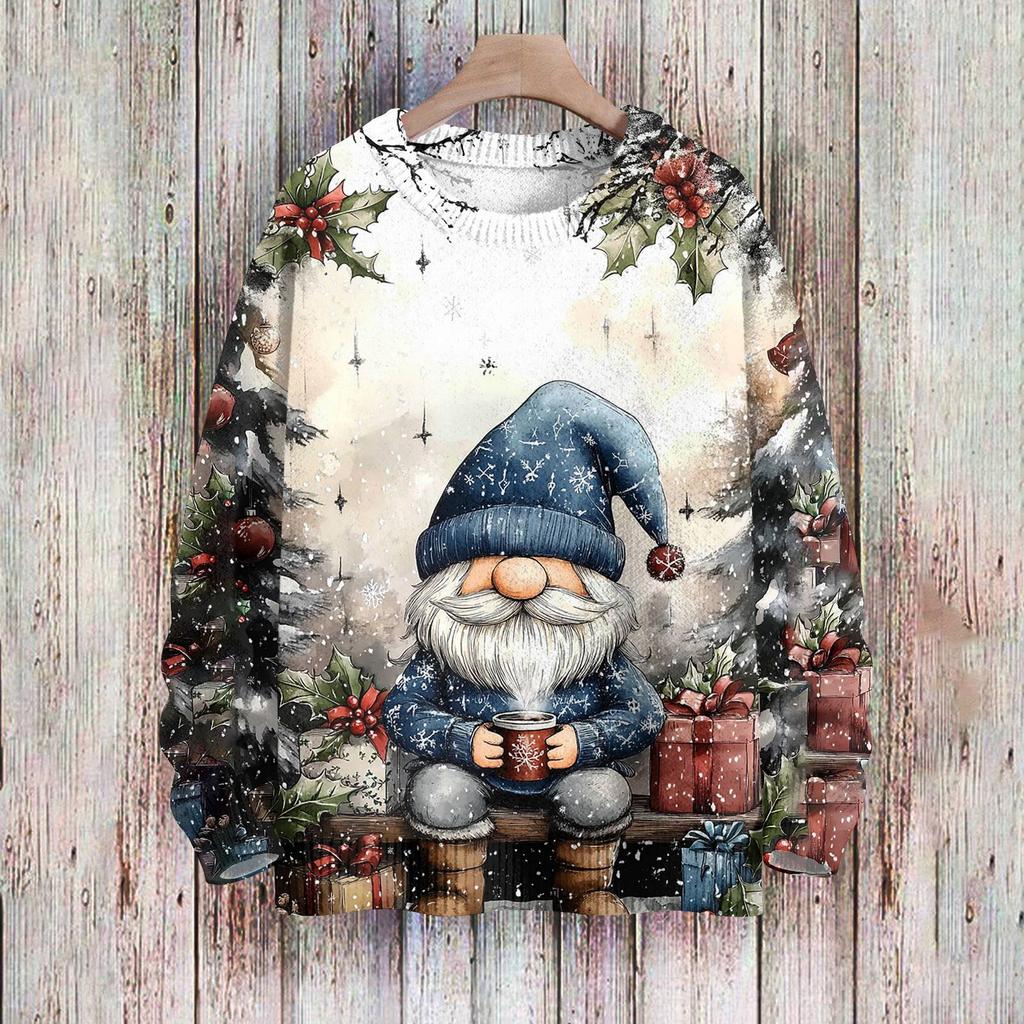 Рождественские толстовки для женщин Вязаный свитер Милая рубашка Осенний свитер с круглым вырезом Топы