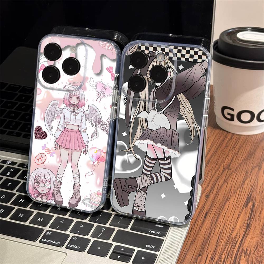 Angel tsundere girl anime cute Clear Silicone Soft TPU Phone Case For iphone 17 16 15 14 Plus 13 12 Mini 11 Pro Max Shell Capa