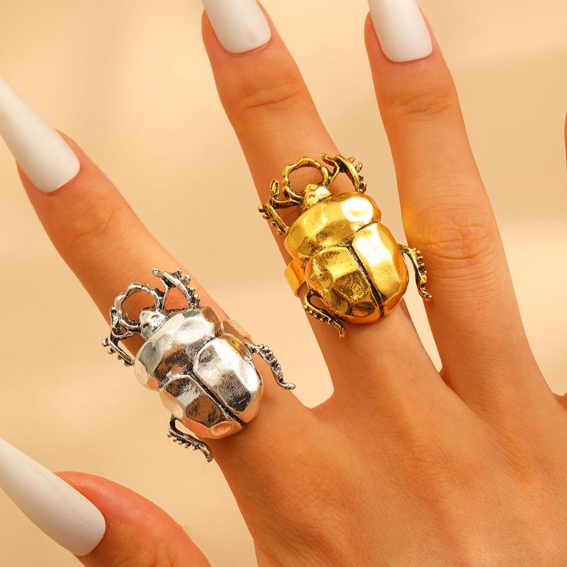 Punk Beetle Open Ring for Men Women Exquisite Cicada Insect Finger Ring Vintage Exaggerated Hiphop Casual Versatile Jewelry Gift