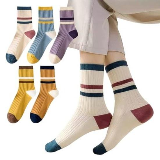 Kavale Socks Women Cotton Stylish Casual 5-Pair Set Crew 22-24cm Adult Cute Relaxed