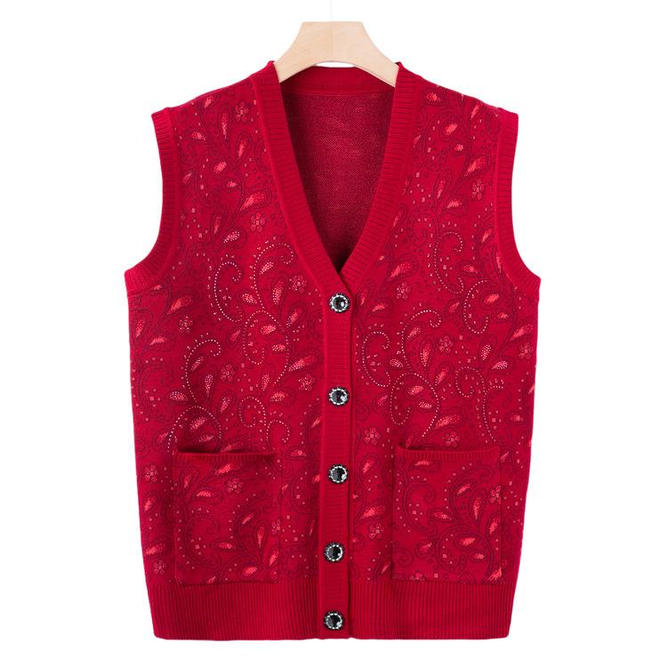 Middle-aged and Elderly Knitted Sweater Vest for Women 50 Years Old 60 Mother Wear Autumn Sweater Vest Grandma New Warm Cardigan