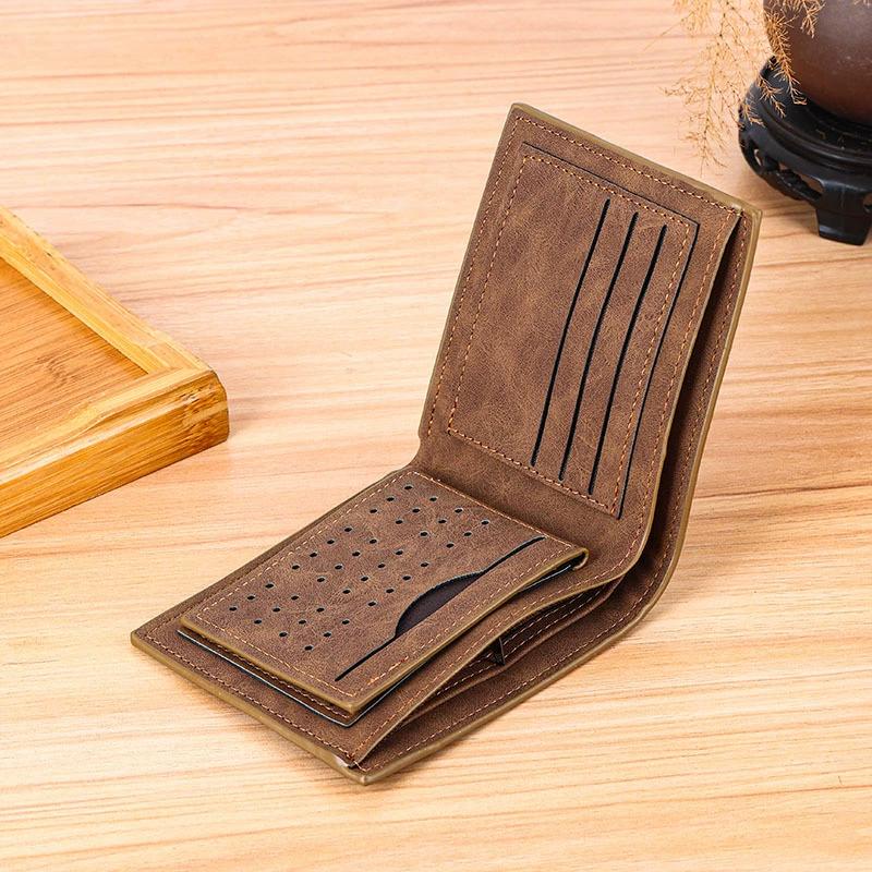 Ретро мужской кошелек с зажимом для денег, многофункциональный тройной держатель для карт, однотонный мягкий модный короткий кошелек, мужской кожаный кошелек