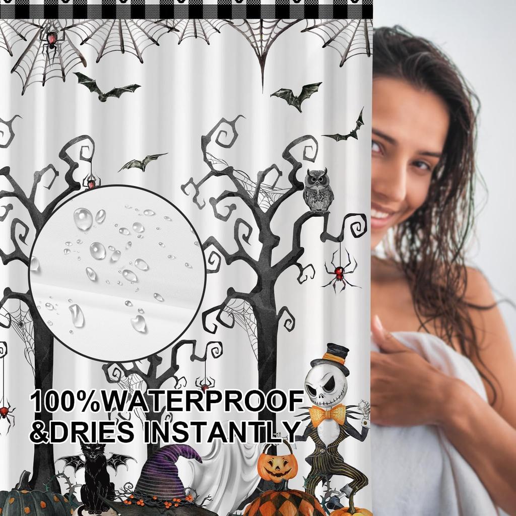Vintage Halloween Shower Curtain Spooky Shower Curtain, Waterproof Halloween Bathroom Curtain Decor Shower Curtains for Bathro