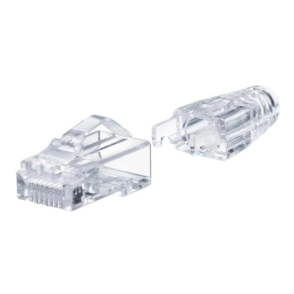 Sanwa Supply RJ-45 Connectors Category 6A, Through-Type, L-Latch, with Boot, 100-Pack.