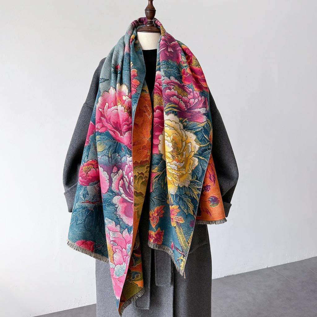 Warm Cashmere Scarf Women Shawl Floral Print New Wraps Luxury Thick Blanket Winter Bufanda Pashmina Female Travel Poncho Stoles