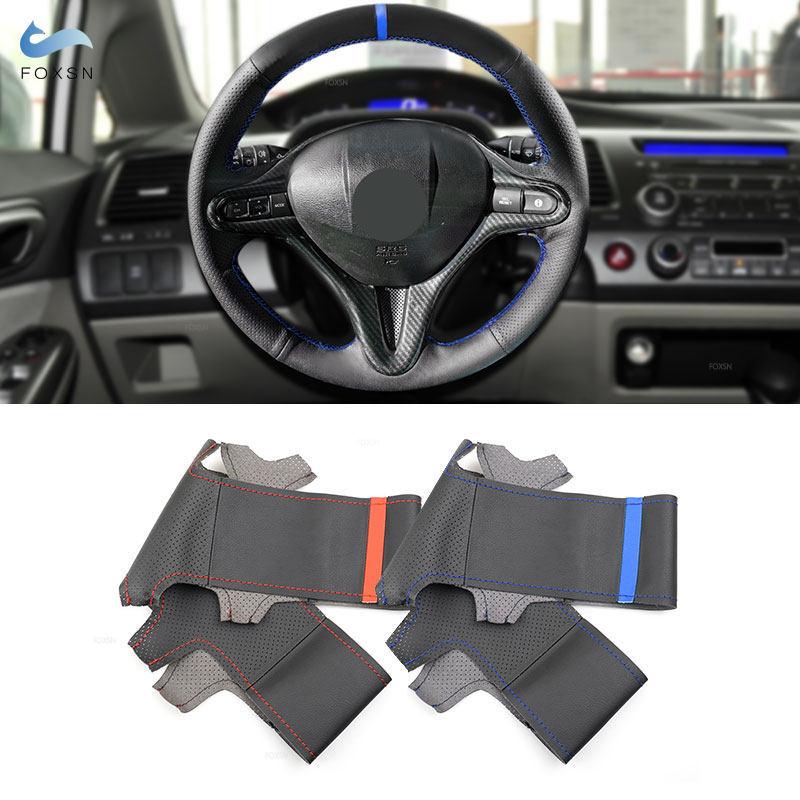 For Honda Civic 8th MK8 2005 2006 2007 2008 2009 2010 2011 Hand Stitched Perforated Leather Car Inner Steering Wheel Cover Trim