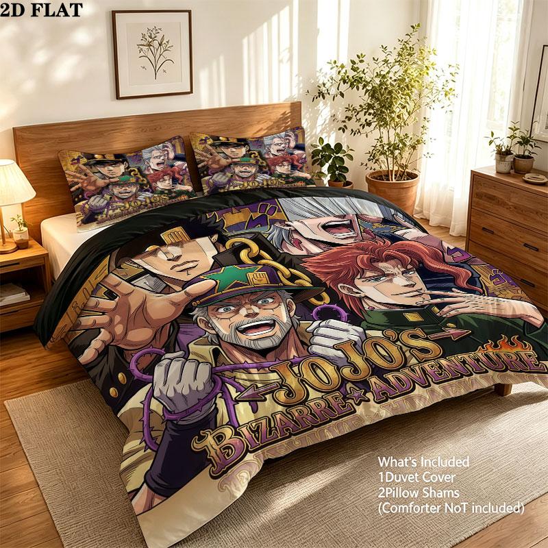 Jojos Bizarre Adventure Pattern Bedding Quilt Set Quilt Cover Pillowcase Home Birthday Gift(1 * duvet cover + 2 * pillowcase, without core)