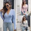 Women's Solid Casual Short Knit Sweater Deep V-neck Long Sleeve High Wasit Slim Short Top Fashion Breathable Soft Comfortable Pullover Knit Top