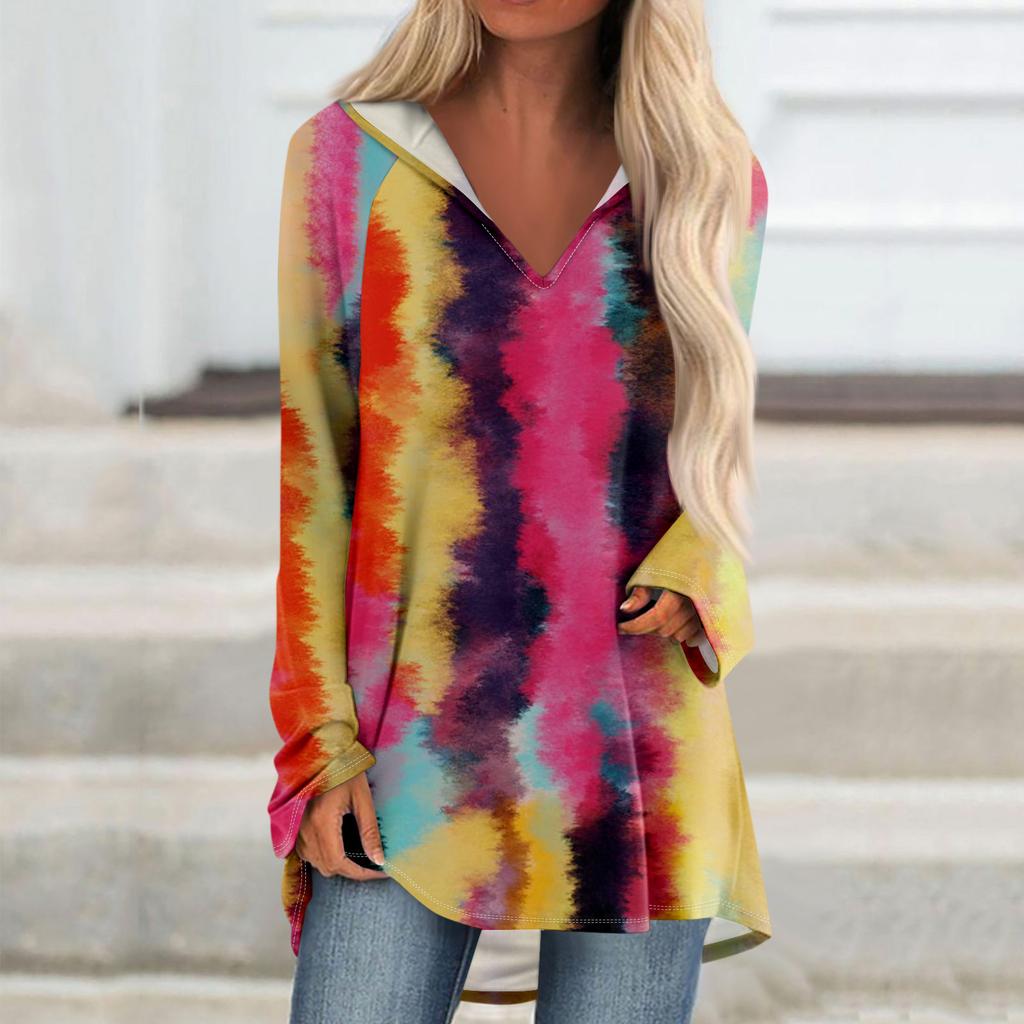 Женские свободные топы с V-образным вырезом и капюшоном с длинными рукавами, повседневные топы, домашние пижамы для отдыха, топы