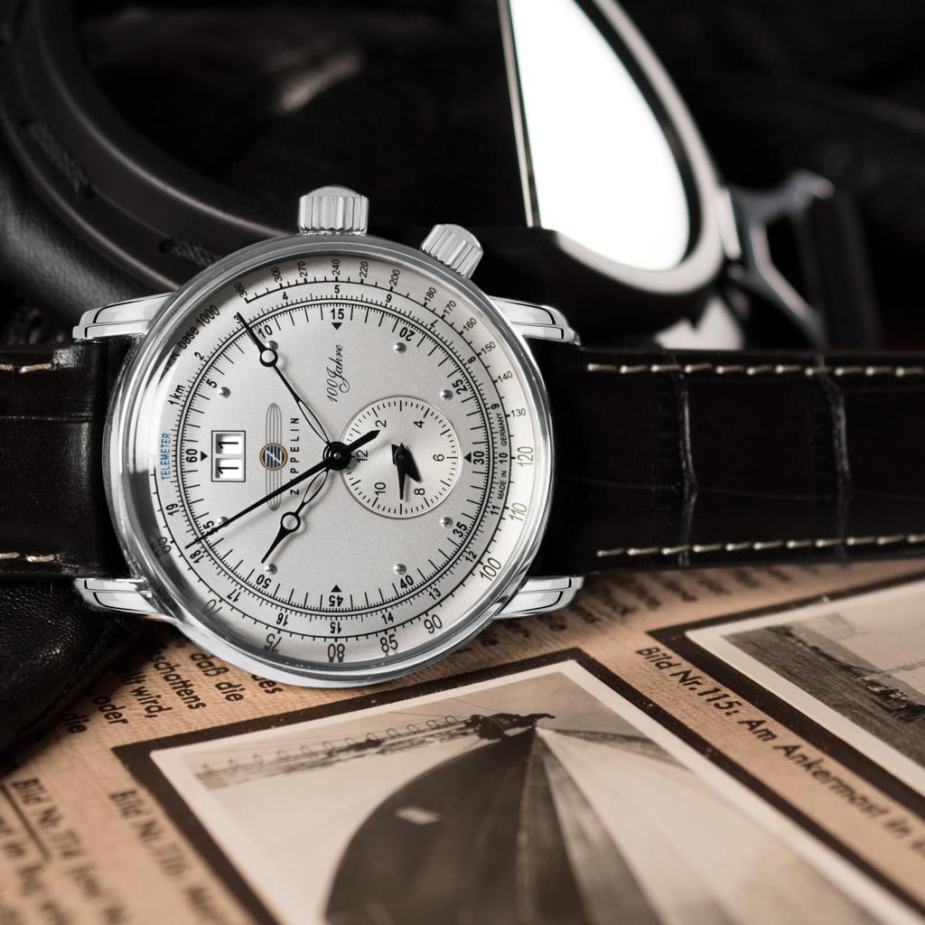 Zeppelin 100 Years Special Edition Watch, Silver Dial, Stainless Steel, Quartz, Dual Time, 42.3mm, German, Men's, Brown, 7640-1N [Parallel Import]