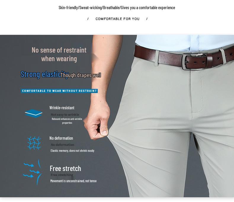Men's Ice Silk Stretch Summer Business Casual Pants