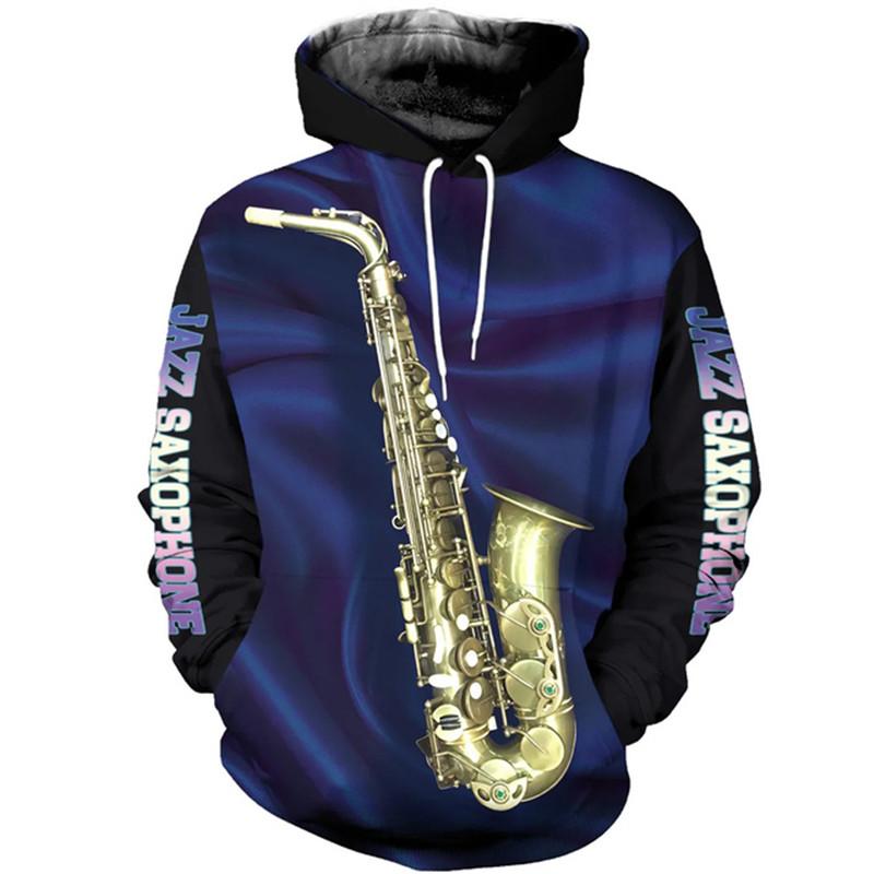 Мужские толстовки осень-зима Sax 3D-печать музыкальная мода с капюшоном и длинными рукавами повседневные толстовки уличная одежда больших размеров 6XL