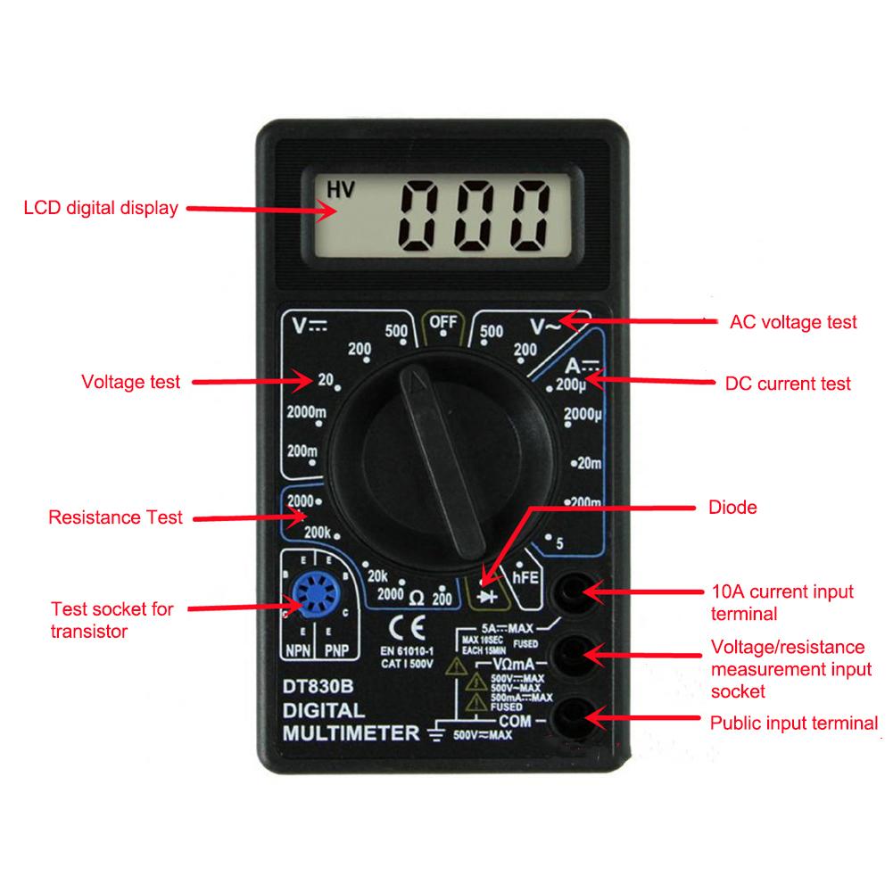 DT830B Multimeter Digital Voltmeter Ammeter Portable Volt Multi Meter Car Battery Tester Electrician Test Tools