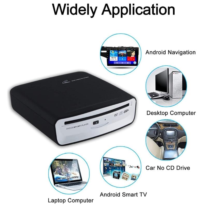 Портативный мультимедийный плеер Внешний USB Автомобильный DVD-плеер Подходит для автомобильной навигации Ноутбук ТВ Компьютер Подключи и работай