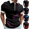 Work Clothes Creative Stripe 3D Printing Men's Short-sleeved Zip Shirt