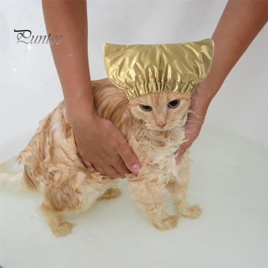 Waterproof Pet Shower Hat with Fastener Tape Adjustable Headgear Anti-Ear Water Hood Pet Hat for Cat Bathing