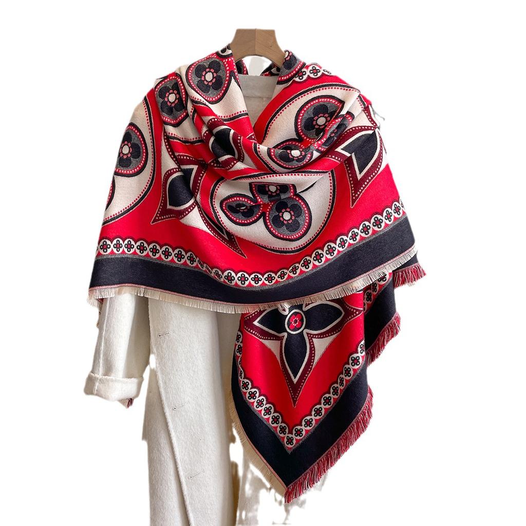 Imitation Cashmere Square Scarf Women'S Fashion Warm Shawl Thickened Scarf Four Sides Beard Scarf