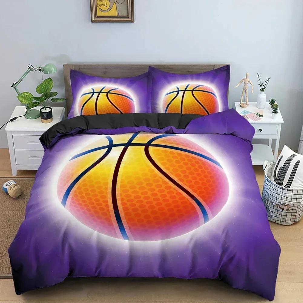 Basketball Sports 3D Print Bedding Set 2/3 Piece, Black Cool Basketball Duvet Cover Set, Modern Teen Boys Youth Sports Theme Gif