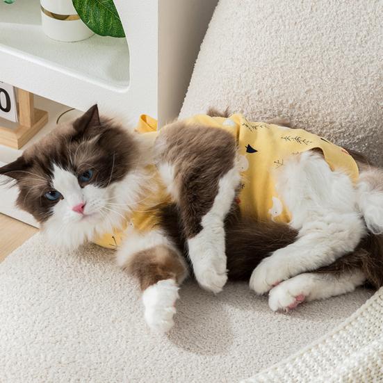 Cartoon Print Cat Recovery Suit Elastic Neck Back Bandage Breathable Cat Onesie Surgery Recovery Suit Female Cat Spay Recovery Suit