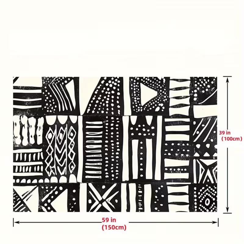 2D Black White Tribal Geometric Tapestry for Boho Room Decor