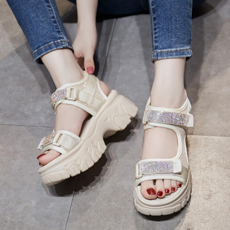 Ladies Muffin Platform Rhinestone Sandals