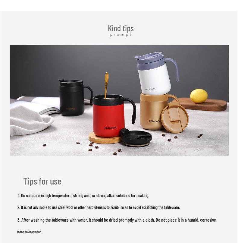 Кружка для кофе из нержавеющей стали с двойными стенками и ручкой для мужчин и женщин