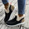 Women's Fashion Plush Lined Snow Boots Solid Color Round Toe Slip-On Flat Winter Warm Outdoor Short Boots