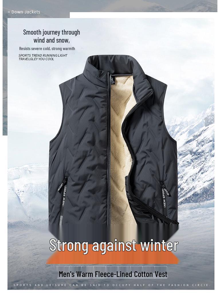 Men's Lambswool Casual Fleece Vest - Thick, Cold-Resistant Sleeveless Jacket for Autumn-Winter (Middle-Aged & Elderly)