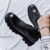 2024 Fashionable Men's British Style Thick Bottomed Work Shoes Brand Classic Black Lace Up Comfortable Square Toe Leather Shoes