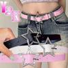Versatile Leather Belt Rhinestone Pentagram Pin Buckle Thin Waist Strap For Women Girls