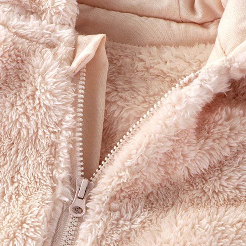 Infant Baby Hooded Romper Plush Jumpsuit