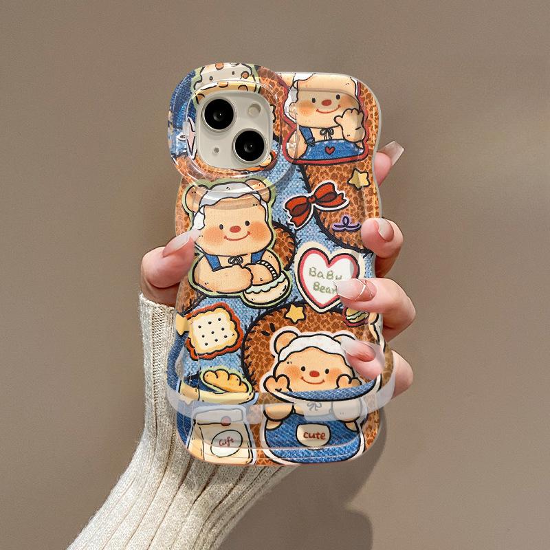 Джинсовый шнурок Butter Bear для мобильного телефона Apple 16PRO, чехол для iPhone 15, невидимый двойной кронштейн 14, силиконовый X