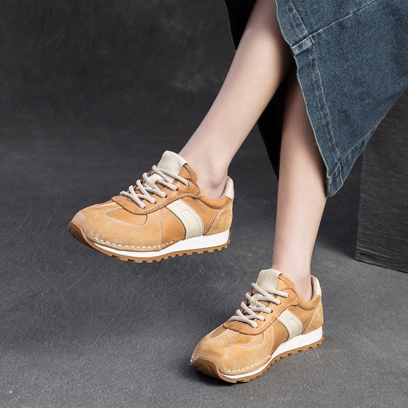 GKTINOO Lace-up Women's Flat Shoes Genuine Leather Sneakers Mixed Colors 2025 New Handmade Comfortable Retro Platform Sneakers